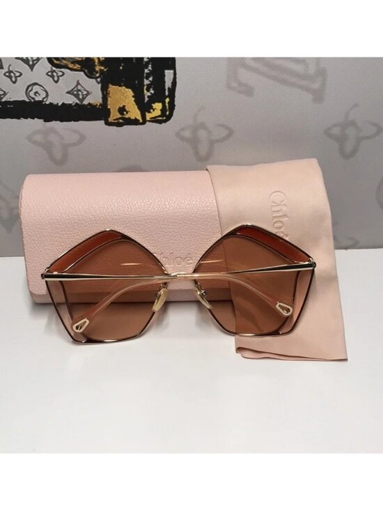 New Authentic Chloé CH0026S 003 Sunglasses – Shiny Gold Frame / Solid Nude main image 9